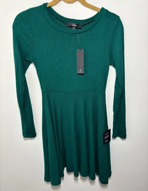 Green Long Sleeve Skater Dress Size Small thumbnail 1