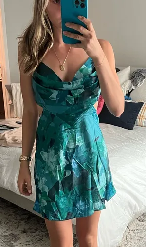 Hello Molly Green Floral Cutout Mini Dress thumbnail 1