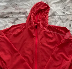 Orange Coral Hooded Full Zip Lined Pockets Logo Windbreaker, size M thumbnail 11