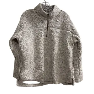 Elodie Women's Gray Sherpa Fleece 1/4 Zip Pullover‎ Jacket L thumbnail 2