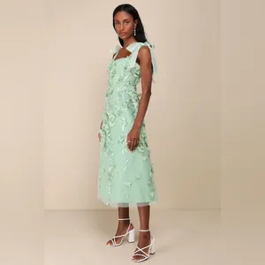 Lulus Effortlessly Sweet Sage Tulle 3D Floral Tie-Strap Midi Dress thumbnail 3