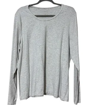L.L. BEAN women’s plus size 1X striped pullover long sleeve tee grey and ivory thumbnail 1