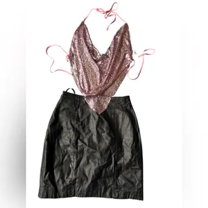 BACKLESS HALTER TOP MADE OF METAL MESH - Pink thumbnail 4