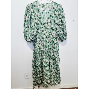 MARYSIA Green White Floral Printed 100% Cotton Drop Waist Imperialis Dress M thumbnail 3