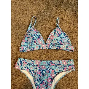 Tropical Floral Bikini‎ Set Blue Pink Girly Summer Resort Beachwear Size Large thumbnail 3