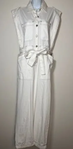 MIOU MUSE Denim Jumpsuit Small White‎ Utility Boiler Suit Structured Boho City thumbnail 1