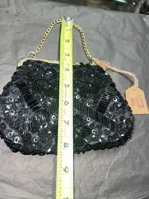 Vintage Style Black Beaded & Sequins Floral Evening Clutch - Unbranded thumbnail 4