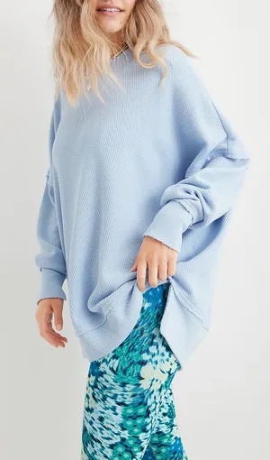 Aerie The Happiest Textured Baggy Crewneck Sweatshirt in Baby Blue Size Medium thumbnail 1