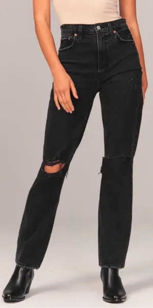 NWT Abercrombie & Fitch Ultra High Rise 90s Straight Jean Black Destroy 24 / 00R thumbnail 1