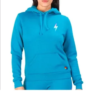 AVIATOR NATION RARE Teal Lightning Bolt Sweatshirt Hoodie ‎ Size Small thumbnail 1
