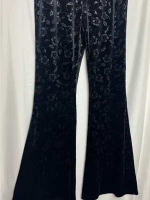 SHEIN Black Velvet Bell Bottom Flair Crushed Velvet Pants gothic size Small NWOT thumbnail 3