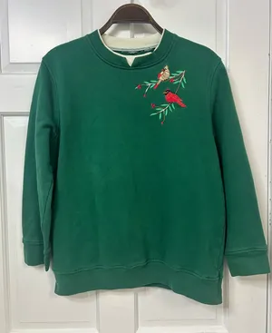 Vintage Green Embroidered Bird Crewneck Sweater - Women thumbnail 1