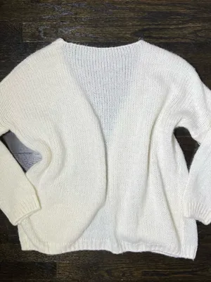 Cream Open Front Knit Mohair Blend Cardigan Sweater thumbnail 5