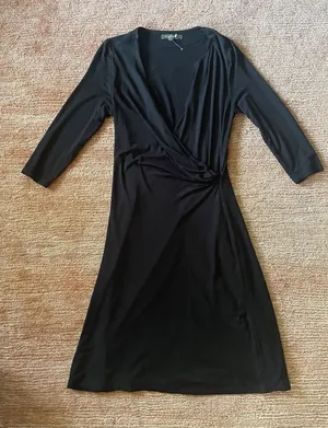 Tommy Bahama Black Faux Wrap Midi Dress 3/4 Sleeve Women’s Size Small thumbnail 1