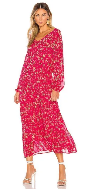 FREE PEOPLE WALLFLOWER PRINTED MIDI DRESS,‎ RASPBERRY COMBO thumbnail 1