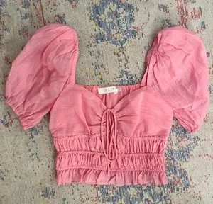 ASTR Smocked Puff Sleeve Top - Pink thumbnail 3