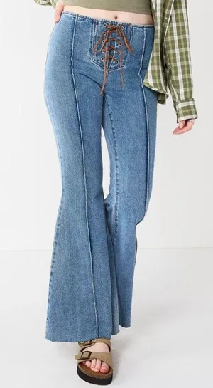 Lace-Up Denim Flare Jeans + 🆓🎁 thumbnail 1