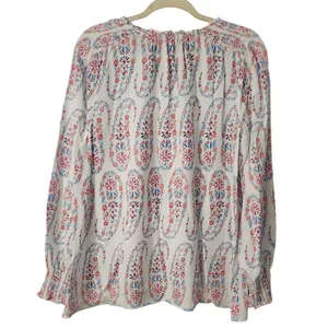 Talbots Women's White Preppy Cottagecore Floral Smocked Cuff‎ Blouse Large thumbnail 6