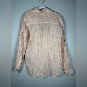 Anthropologie Orange Peach Cotton Gauze Bib-Front Popover Long Sleeve Shirt S thumbnail 5