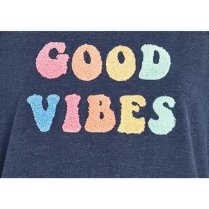 Wildfox "Good Vibes" Crewneck Sweatshirt Blue Multi‎ Chenille Applique Size S thumbnail 3