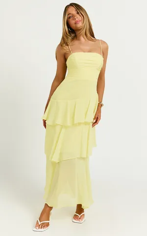 New Showpo Johanna Midi Dress Straight Neck Tiered Dress Size Small MSRP $99 thumbnail 3