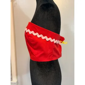 Idem Ditto Red Strapless Corset Top Pink Ric Rac Trim Zip Back Size L thumbnail 2