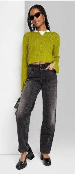 Women's Wild Fable High-Rise Straight‎ Jeans Black Wash Size 4/32" NWT thumbnail 1