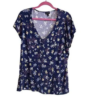 Torrid Womens Floral Print V-Neck Top Size 0 Blue/Multicolor Short Sleeve thumbnail 1