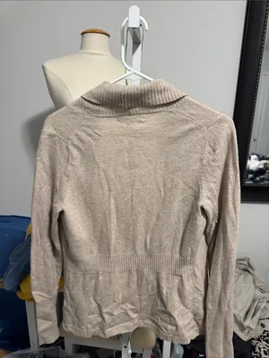 Banana Republic Light Beige Open-Front Shawl Collar Cardigan thumbnail 3