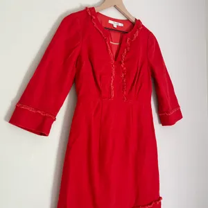 Boden Women’s 3/4 Sleeve V Neck Fringe Detail Dress in Orange Size 4 Petite thumbnail 3