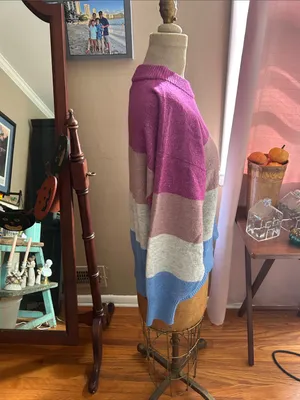 a new day Multi-Striped Crewneck Sweater in Pink, Beige & Blue | Medium thumbnail 9