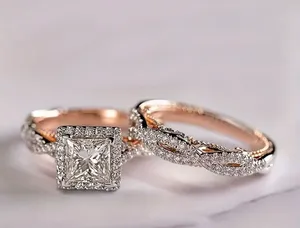 Women’s Gorgeous Gold 2.5 Ct. Princess Cut Cubic Zirconia Ring and Band Set thumbnail 1