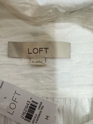 LOFT Cream Textured Button-Down Top thumbnail 4