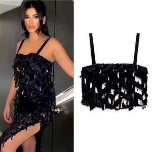 Zara Sequin Cropped Camisole Top Black Size S New thumbnail 2