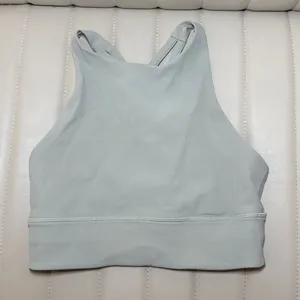 Size 4 Lululemon Light Green Sports Bra Activewear Top Size 4 Ribbed Cross Strap thumbnail 6