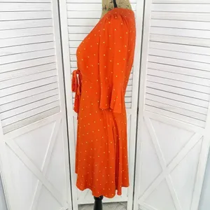 Free People All Yours Polka Dot Flounce Sleeve Mini Dress Orange Size‎ 4 V Neck thumbnail 3