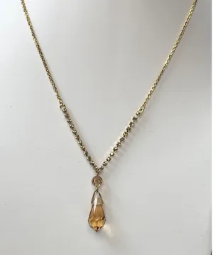 Gold Rhinestone Necklace With Amber Crystal Drop Pendant thumbnail 1