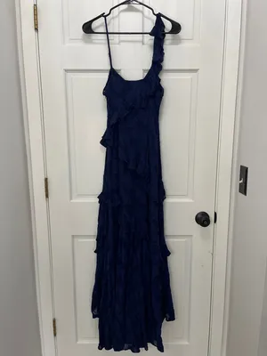 BHLDN Claudia Asymmetric Ruffle Chiffon Midi Dress - Size Medium thumbnail 11