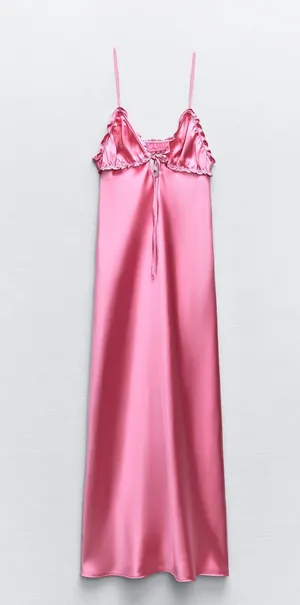Zara maxi dress hot satin pink lingerie ruffled midi party Valentine’s date wedding thumbnail 12