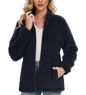 NEW Black Sherpa Jacket Zip Up Fleece Jacket Fuzzy M thumbnail 1