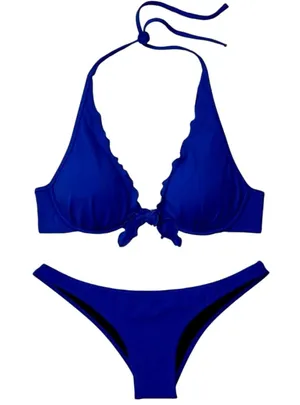 Victoria's Secret Swim Capri Ruffle Halter Top & cutout Bottom Set Blue 34DD M thumbnail 1