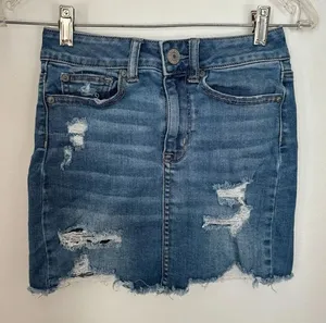 American Eagle Hi-Rise Mini Denim Skirt Distressed Size 00 Blue thumbnail 1