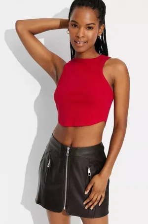 Wild Fable Red Ribbed High-Neck Cropped Tank Top thumbnail 1