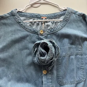 Free People Denim Jumpsuit Womens Small Blue Button Front Short Sleeve‎ Boho thumbnail 5