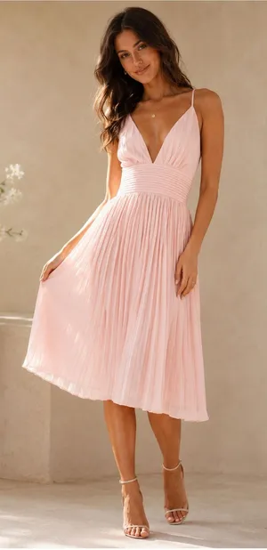 Lulus Love Me To The Moon Light Pink Pleated Criss-Cross Open Back Midi Dress XS thumbnail 1