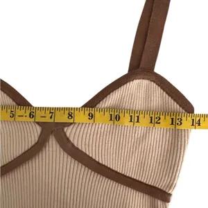 Lush Ribbed Cropped Top Size M Tan Neutral Minimalist Clean Girl Boho 70's thumbnail 4