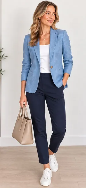 LOFT Light Blue Cotton Linen Blend Blazer Jacket Size 2 thumbnail 1
