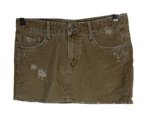 American Eagle Khaki Corduroy Distressed Mini Skirt Size 4 Frayed Hem Y2K Boho thumbnail 1