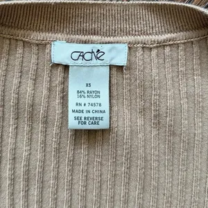 Vintage Cache Y2K Braid Collar 3/4 Sleeve Rib Knit Tan Sweater Minimalist thumbnail 4