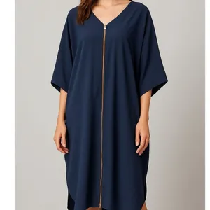 ASOS Womens Dress Navy Blue Zip Front Cocoon Draped Back Size 6 Long thumbnail 2